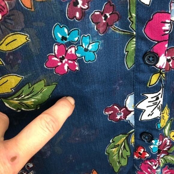 Kut from the Kloth Blue Floral Sheer Top Blouse Size Medium - Picture 10 of 13